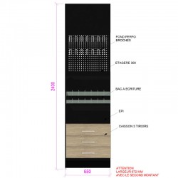 Meuble papeterie murale rangements + bacs + blister noir