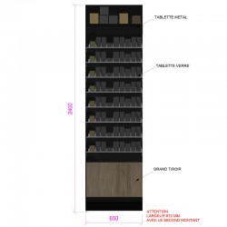 Meuble tabac mural 8 niveaux verre noir