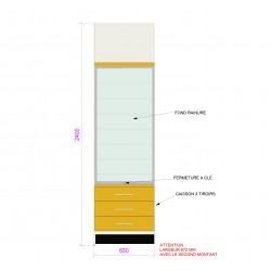 Vitrine fond métal caisson 3 tiroirs i'Déco