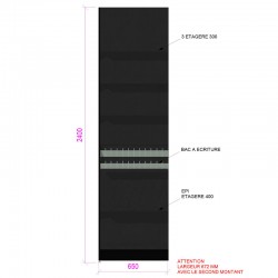 Meuble papeterie murale rangements + bacs + épis noir