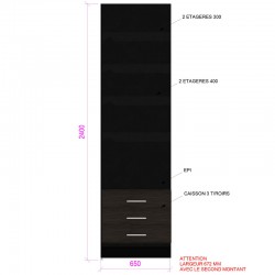 Meuble papeterie murale rangements + tablettes noir